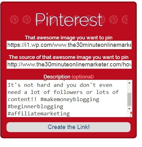 Sharing link generator box for Pinterested completed Sharing link generator box for Pinterested completed