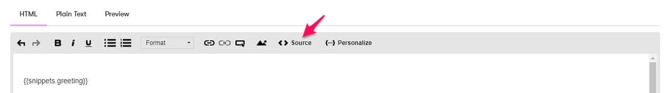 Where to click for source in Drip email Where to click to open source view in Drip email