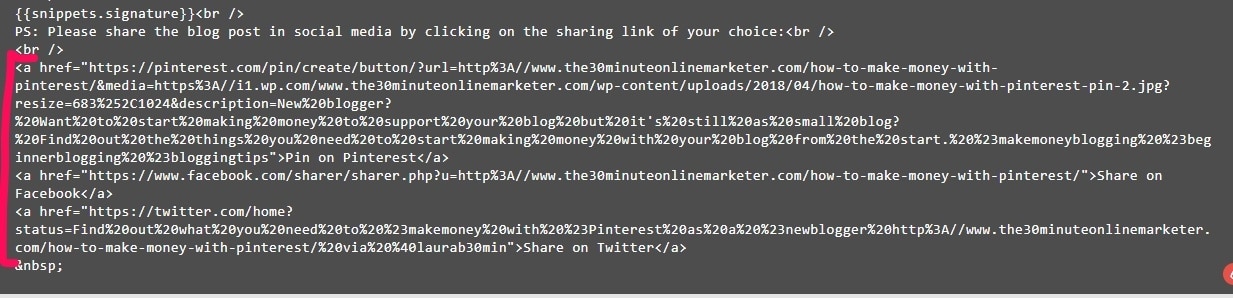 source view in Drip email with sharing links Sharing links added to Drip email