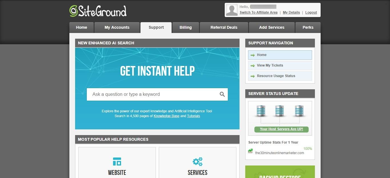 siteground user area Siteground user area