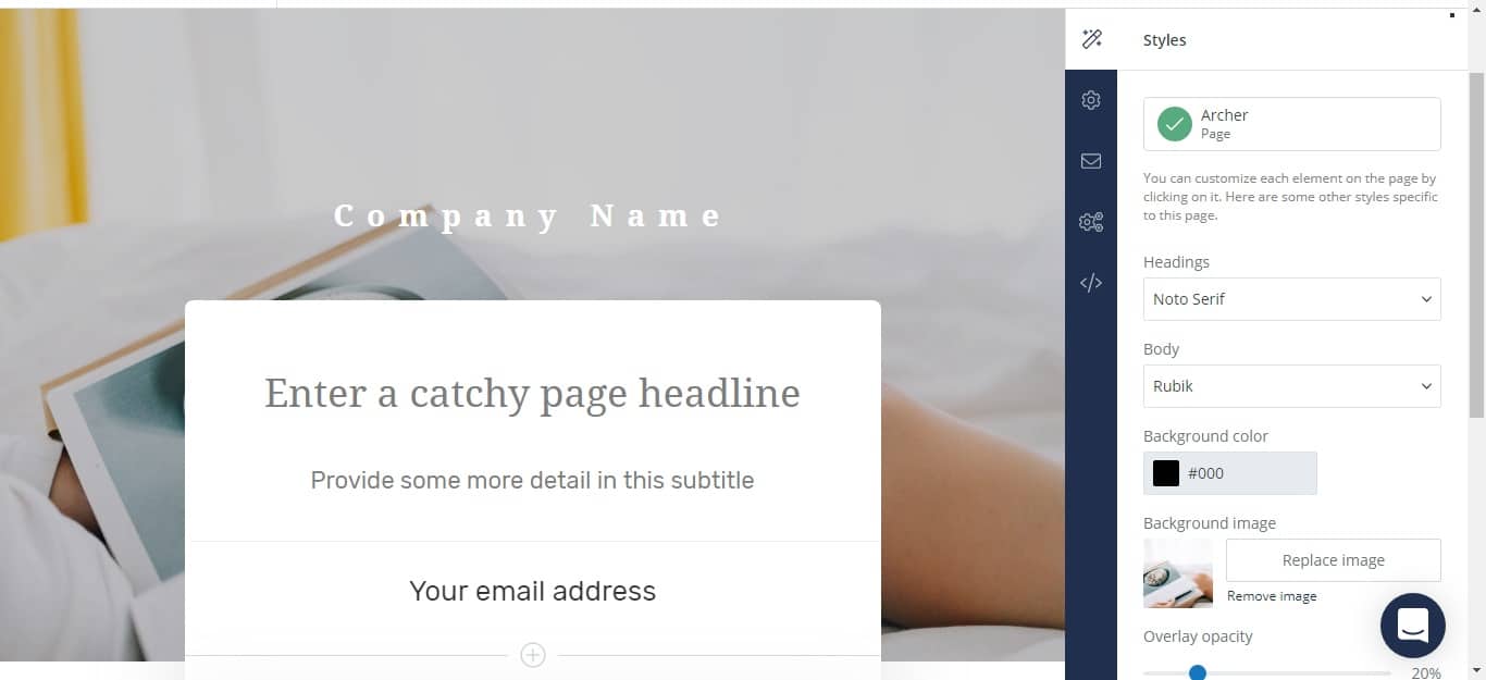 Archer Landing Page How to start an email list from scratch