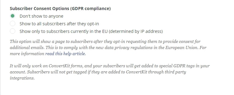 GDPR Settings in ConvertKit