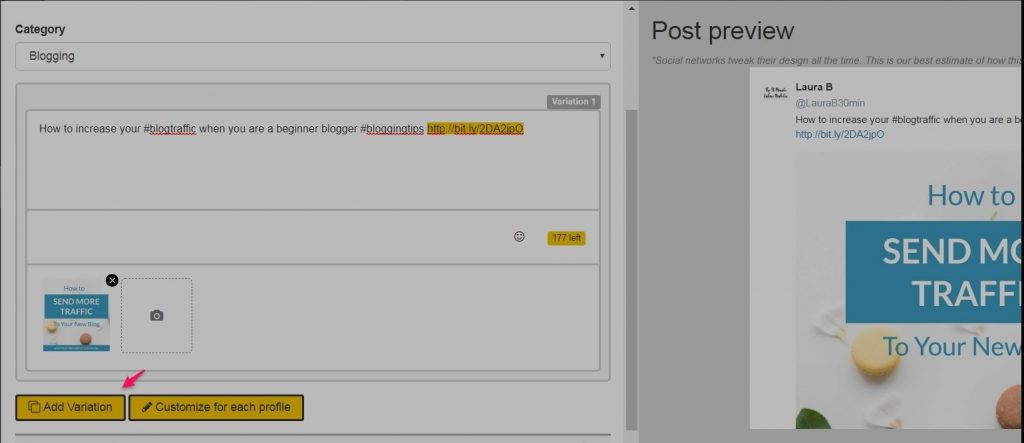 Adding A Variation to a post in SocialBee