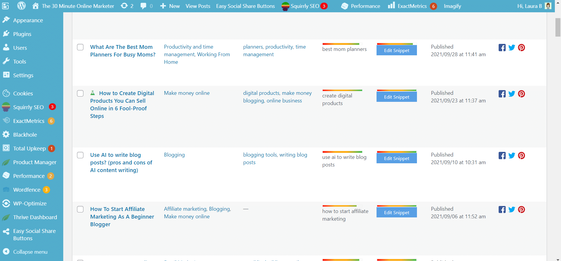 List of blog posts in WordPress